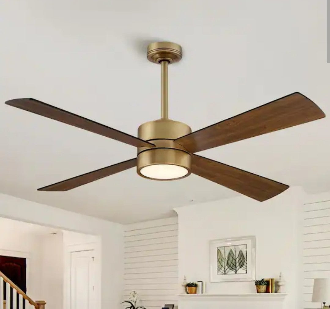 IHOMEadore 52" LED Indoor Natural Brass Ceiling Fan with Light & Remote 19A