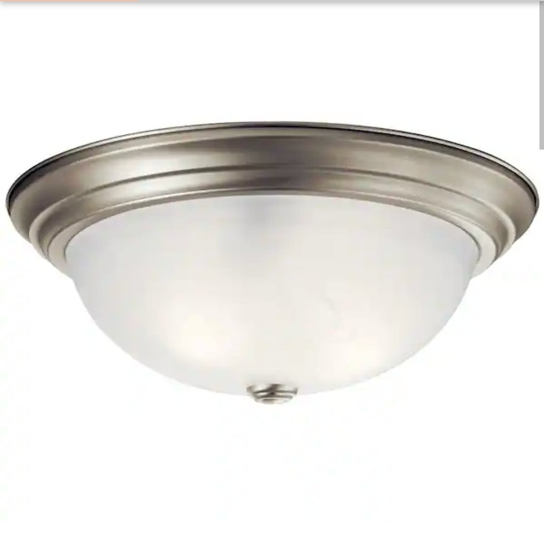 KICHLER 15.25 in. 3-Light Brushed Nickel Flush Mount Light w/ Stain Glass 10A