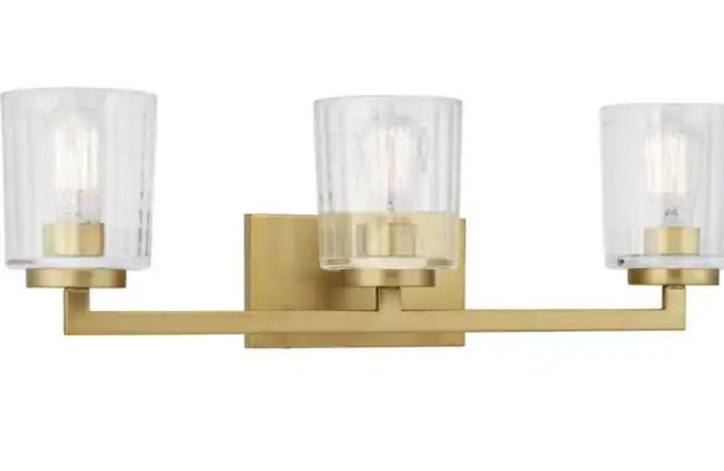 Westlyn 3-Light Brushed Brass Vanity Light with Clear Optic Glass Shades 6E