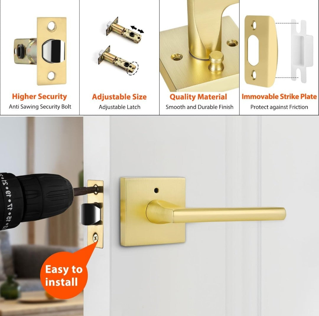 6 Pack Haidms Gold Door Handles, Brushed Gold Privacy Door Handles Lever 8E