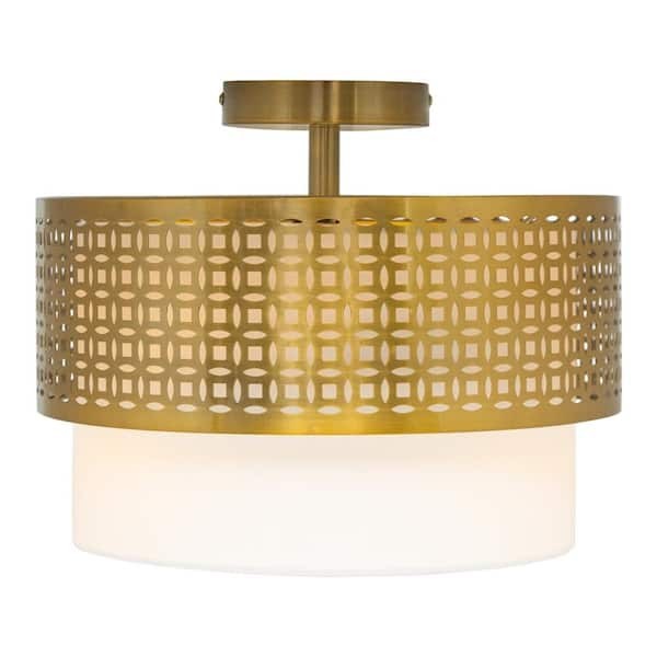 River of Goods Lorelei 13 in. Gold Drum Semi-Flush Mount Ceiling Light 8E