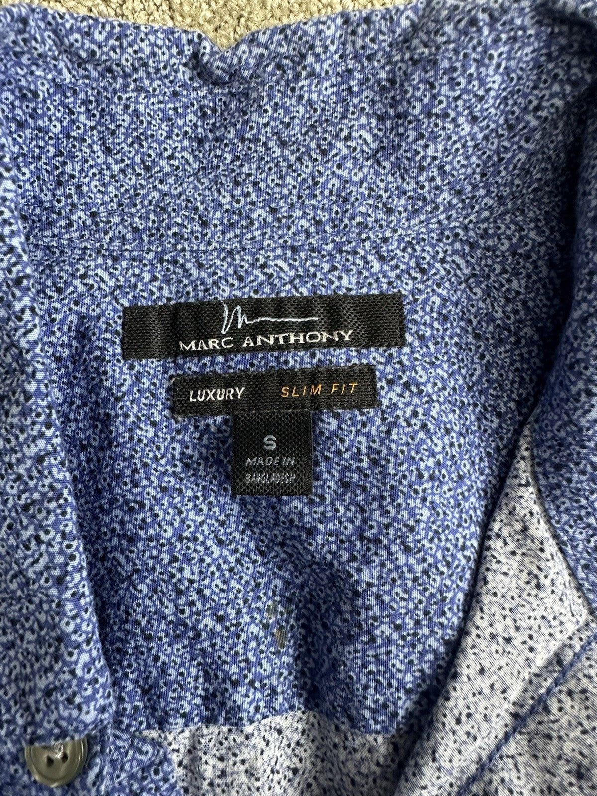 Men’s Marc Anthony Luxury Slim Fit Small Blue Button Up Collar Short Shirt 0042