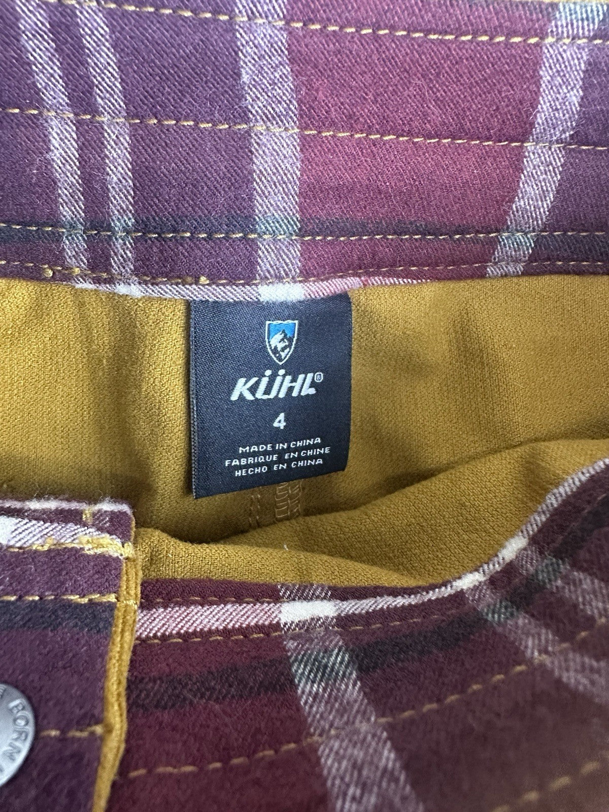 KUHL Skirt Women Streamline Corduroy Size 4 Brown Mustard Yellow Snap Button 6.1