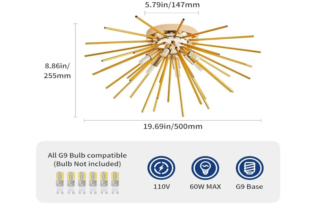 Yunnix Sputnik Ceiling Light Fixture Gold Modern Light Satellite Lamp 10D