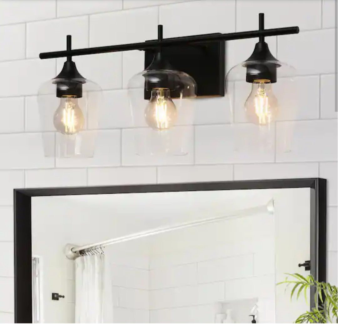 Uolfin 21 in. 3-Light Modern Industrial Black Vanity Light w/ Goblet Shades 13A