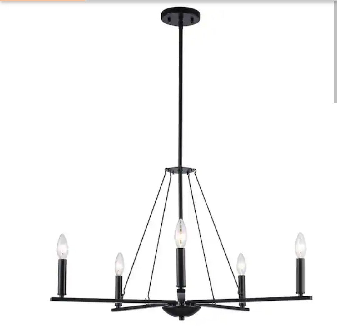 Monteaux Lighting Maverick 5-Light Black Candle Chandelier Light Fixture 10D