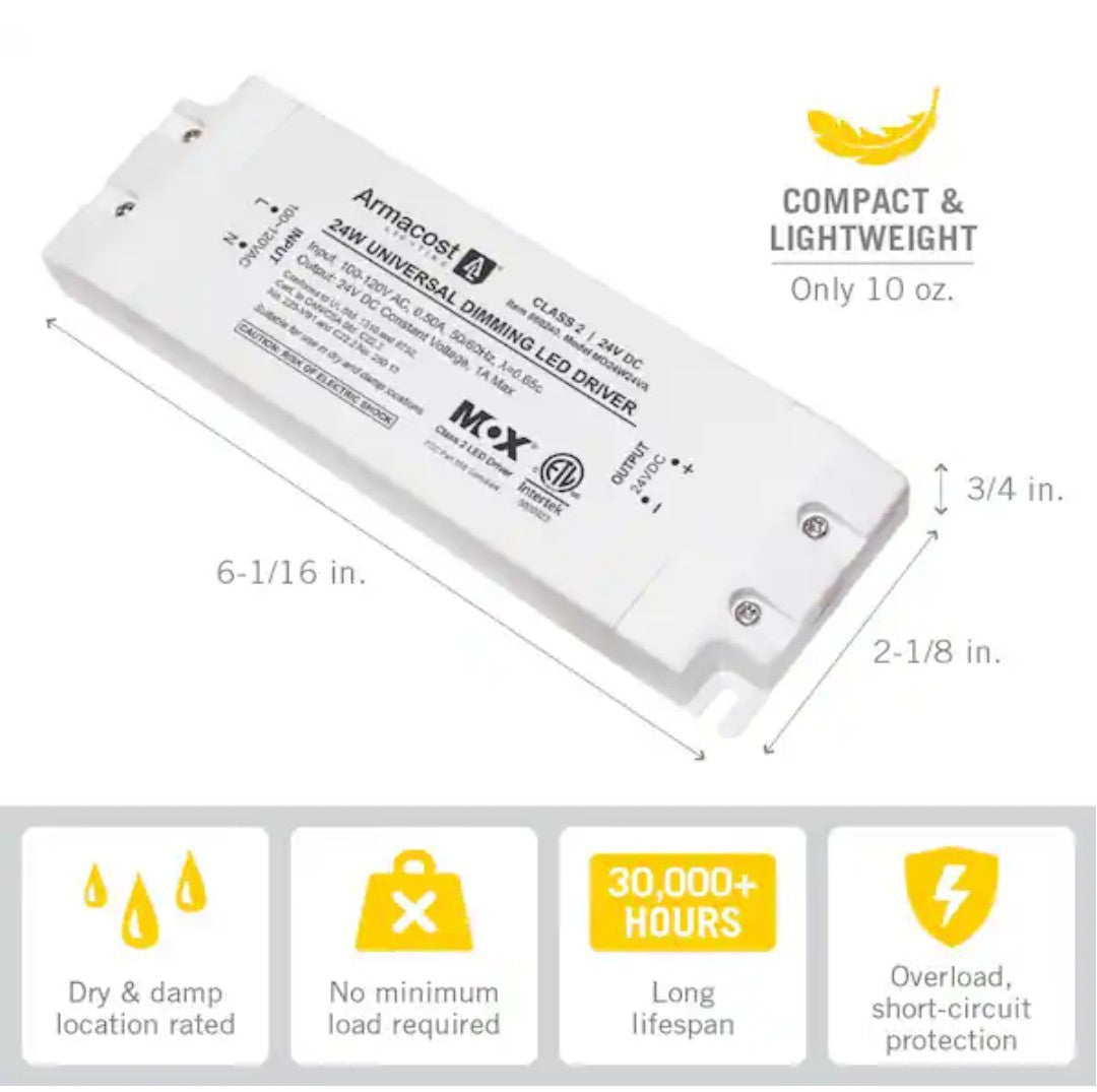 Armacost Lighting 24Watt Universal Dimming LED Transformer Driver, 24-Volt DC 2B
