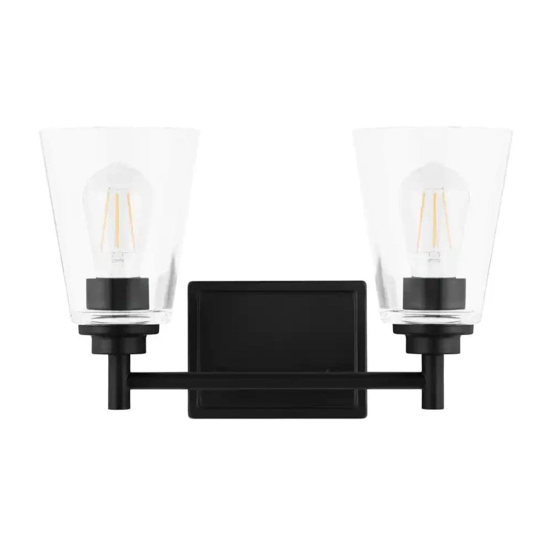 HAMPTON BAY Wakefield 15 in Light Matte Black Modern Vanity Glass Shade (4E)