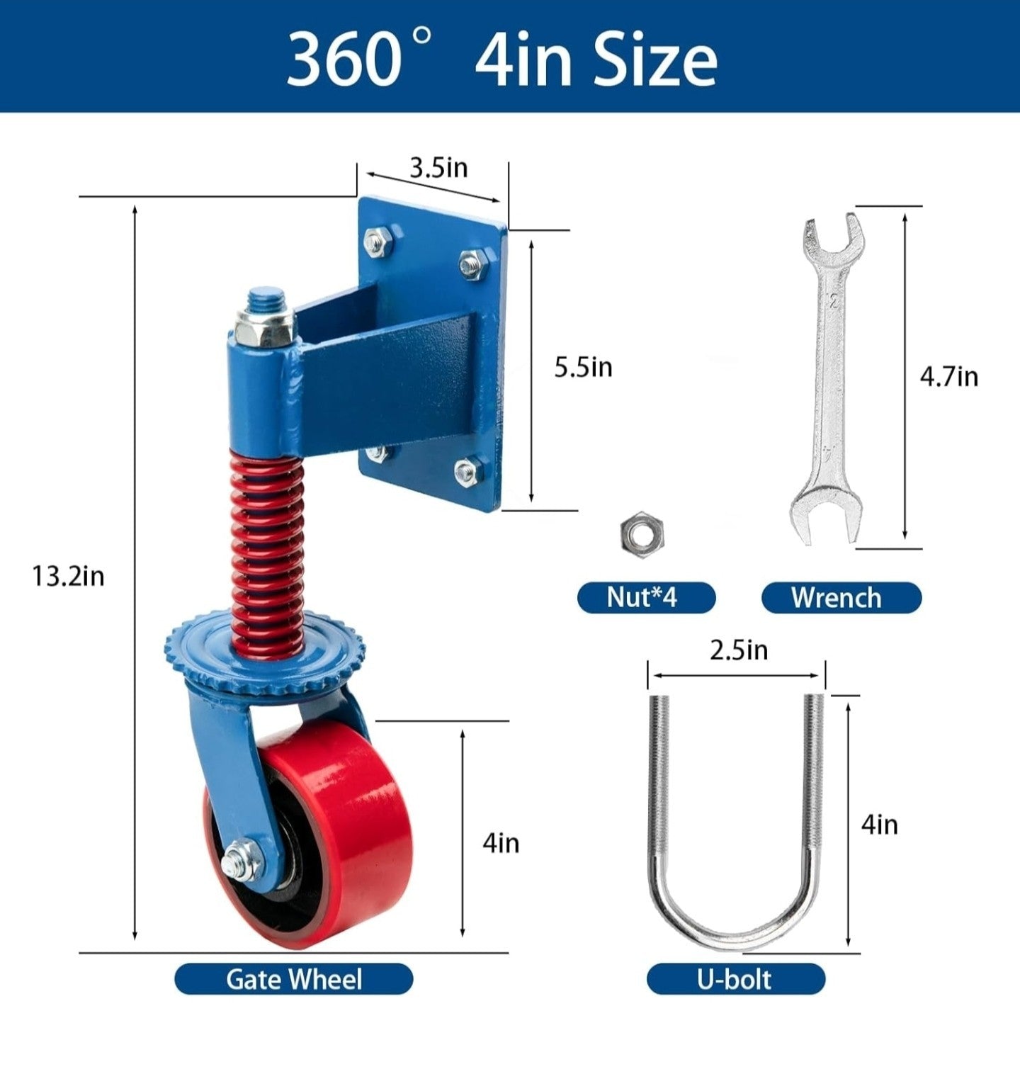Heavy Duty Fence Gate Wheels 4 Inch for Metal Tube or Wood Gates 6D