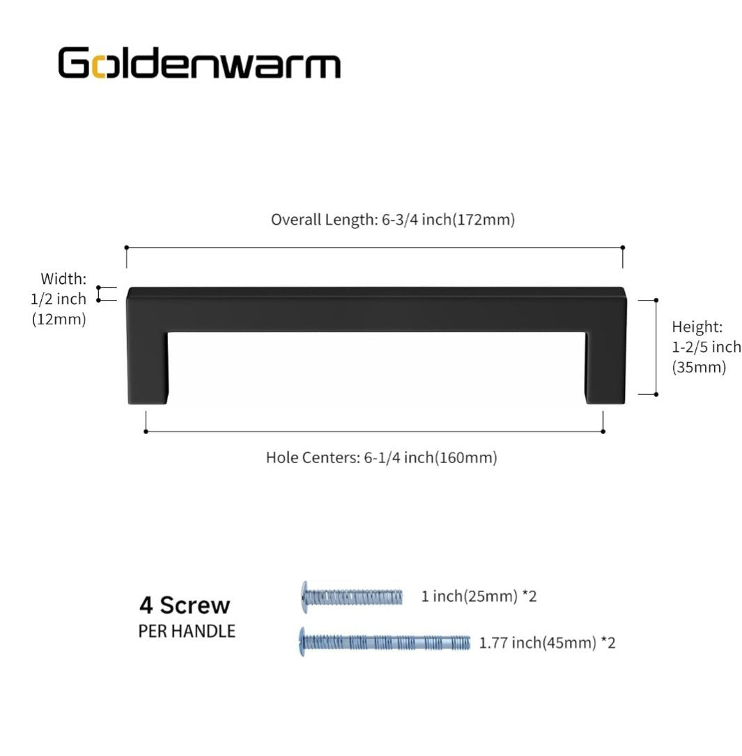 goldenwarm 25 Pack Black Cabinet Pulls Dresser Drawer Handle 6-1/4in(160mm) 14E