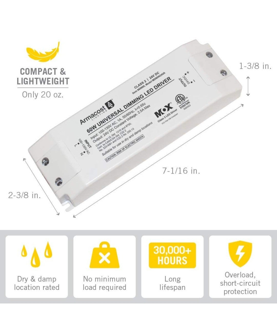 Armacost Lighting 860600 for LED Lighting, with Removable AC Cord, 60 Watt 2C