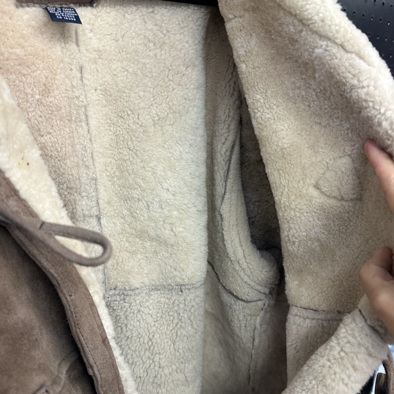 Women’s Lizsport 100% Genuine Shearling Suede Small Brown Coat Toggle Closure