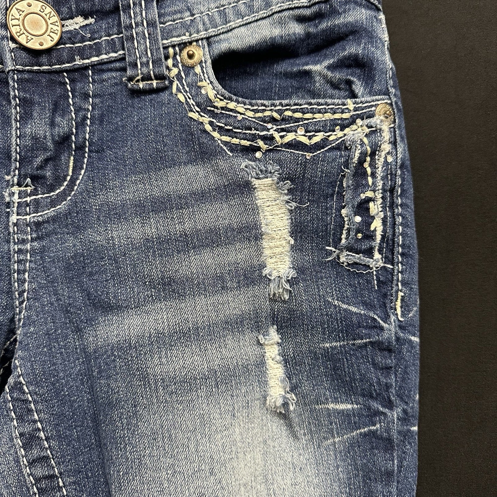 Ariya Jeans 5/6 (Fits 27) Rhinestone Straight Blue Jeans (0075)
