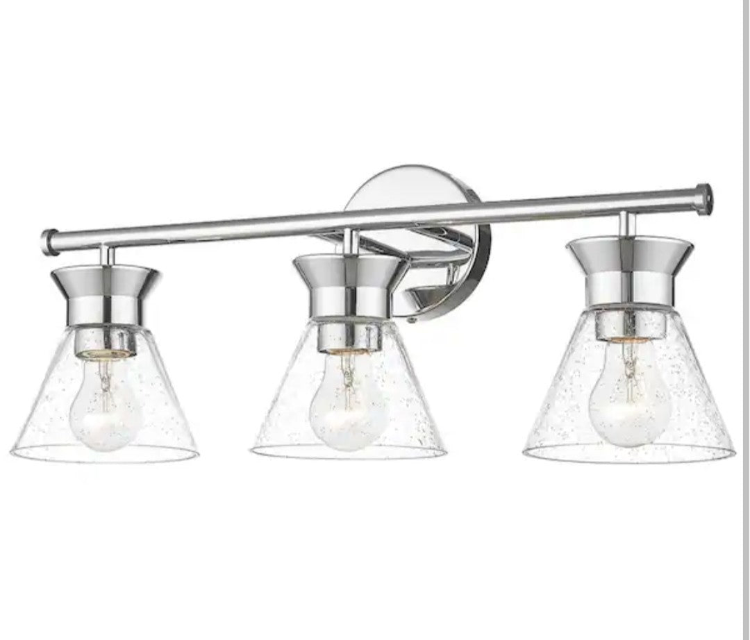 Zeyu 22 in. 3 Light Chrome Vanity Light with Seeded Glass Shade for Bathroom 18C