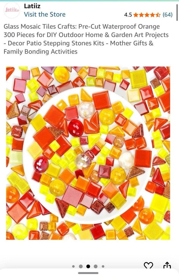 Glass Mosaic Tiles Pre-Cut Waterproof Orange 300 Pieces DIY Crafts (7c)