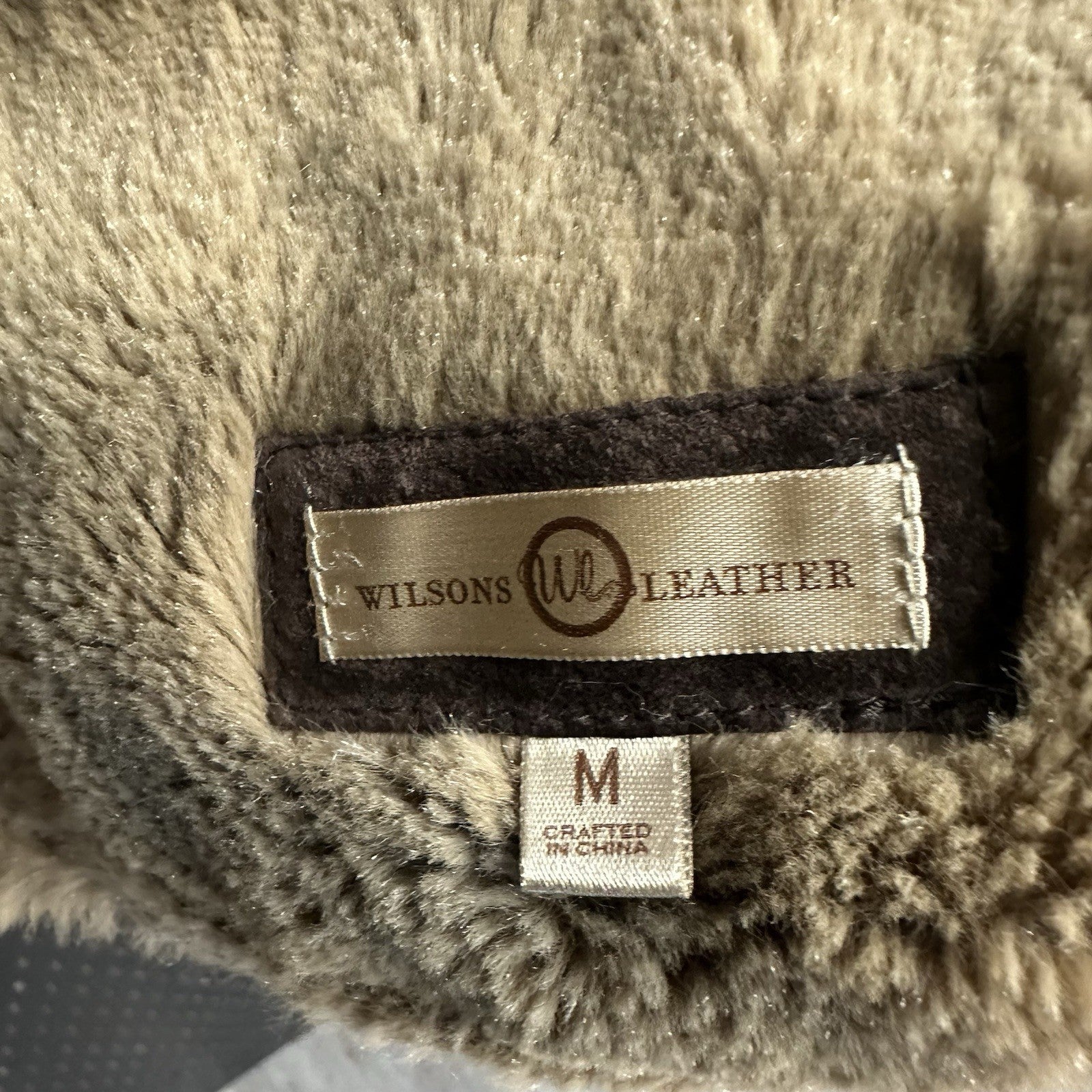 Wilsons Leather Women’s Brown Leather Faux Fur Collar Cuffs Shearling Jacket Med