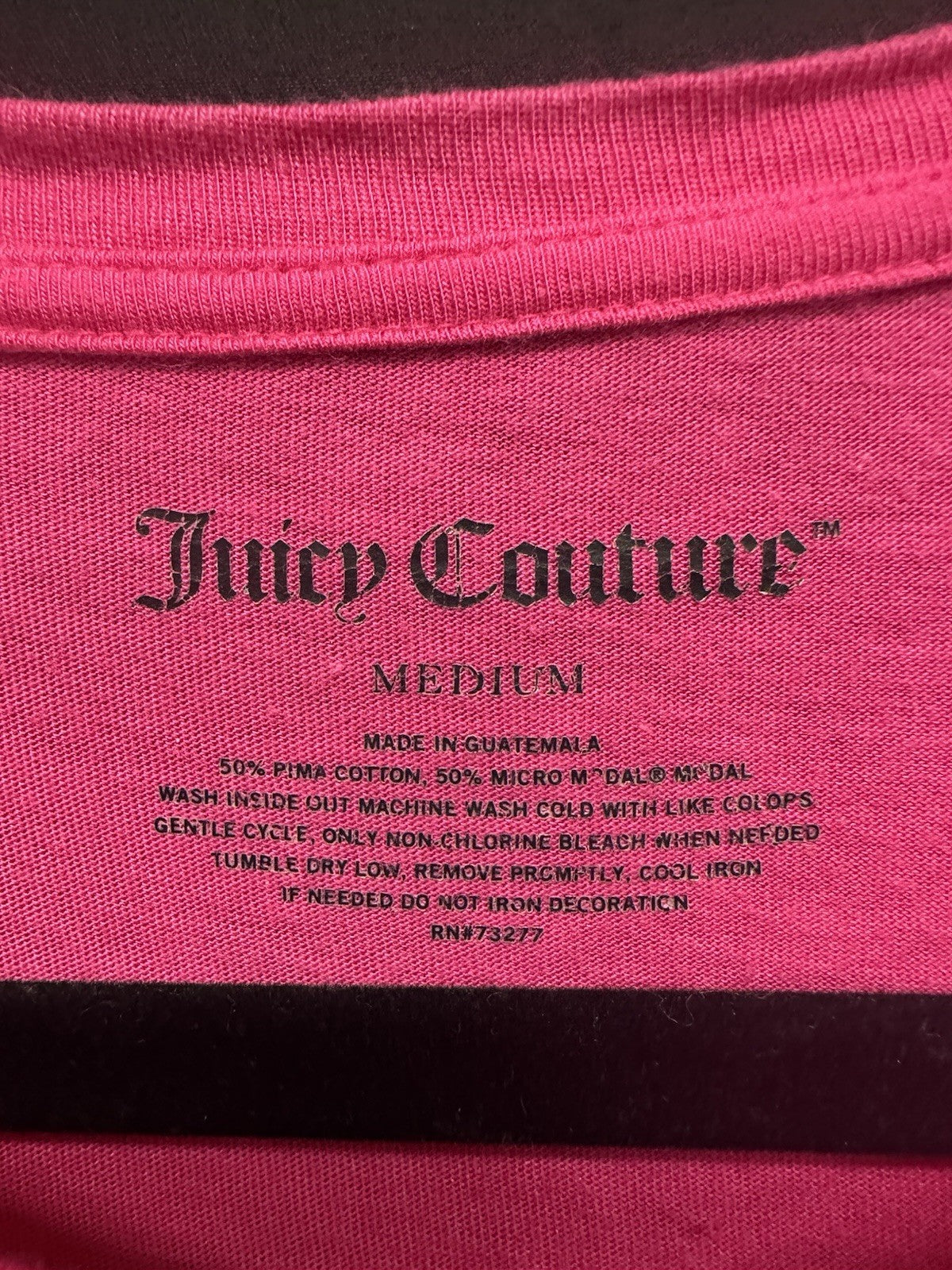 Juicy Couture Hot Pink Rhinestone Tee Shirt Y2K Size Medium 0084