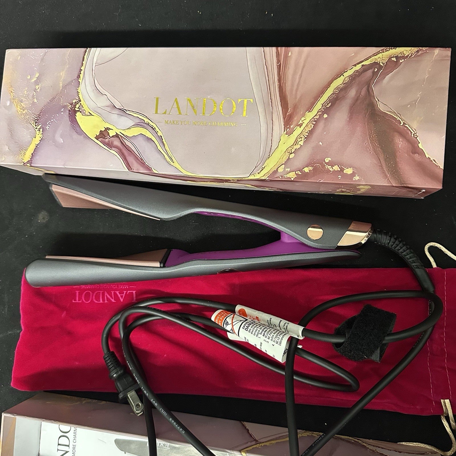 Landot HS168 2-in-1 Hair Twist Hot Iron Curler/Straightener - Black Purple 11c
