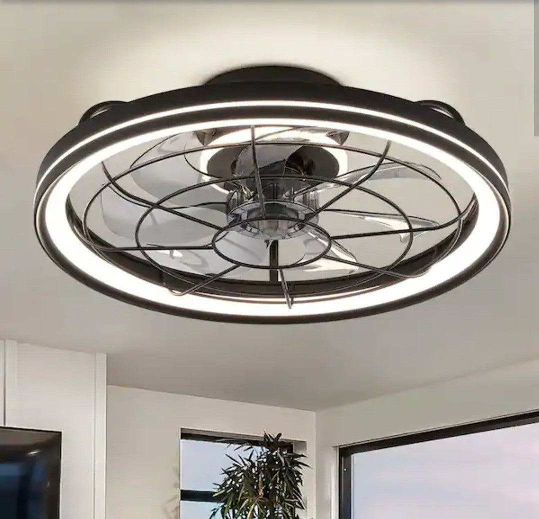 WDETR 19 in. Modern Flush Mount Ceiling Fan, LED Light and Remote Control 17A