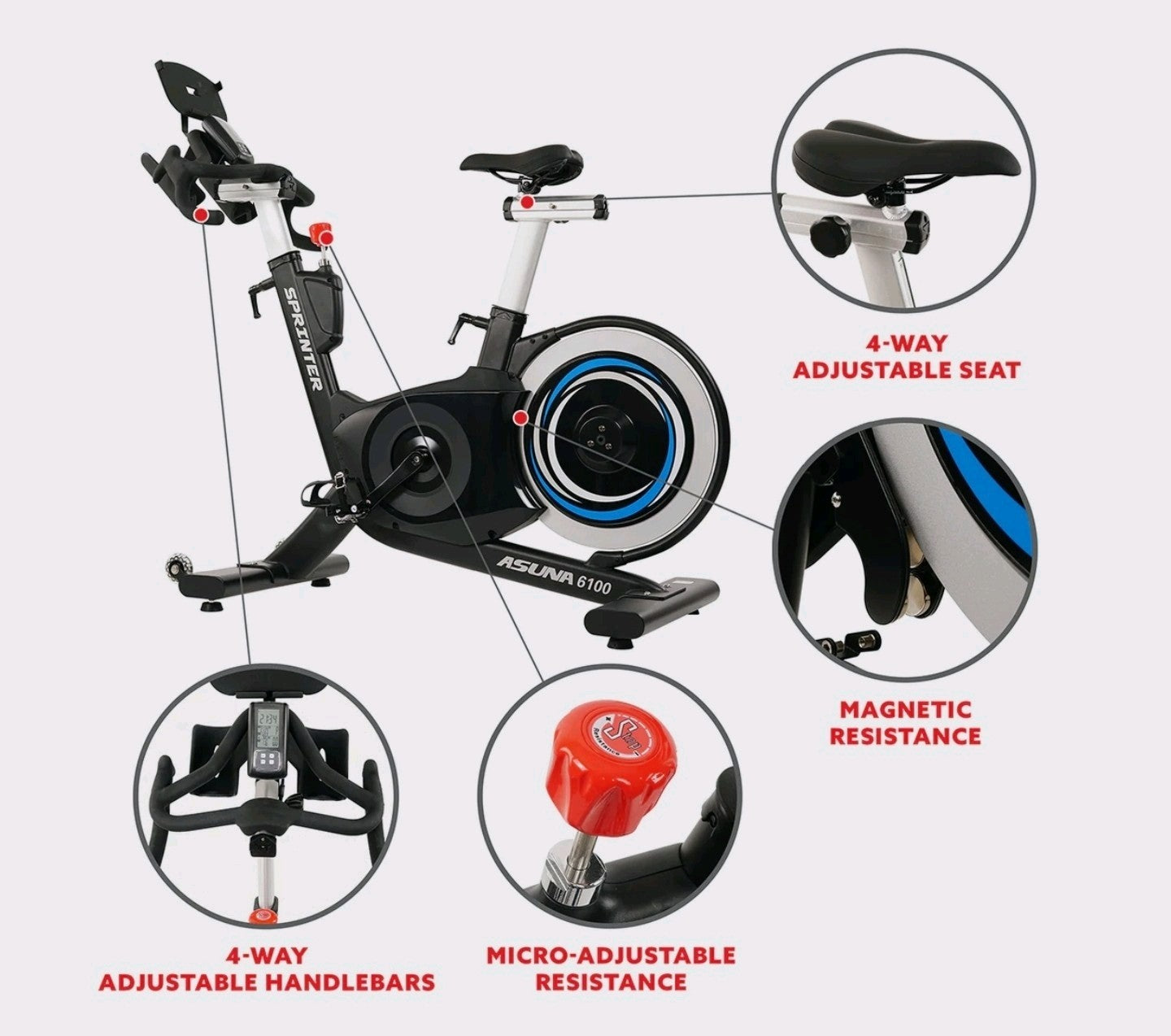 ASUNA 6100 Sprinter Indoor Exercise Bike Magnetic Resistance Belt Drive