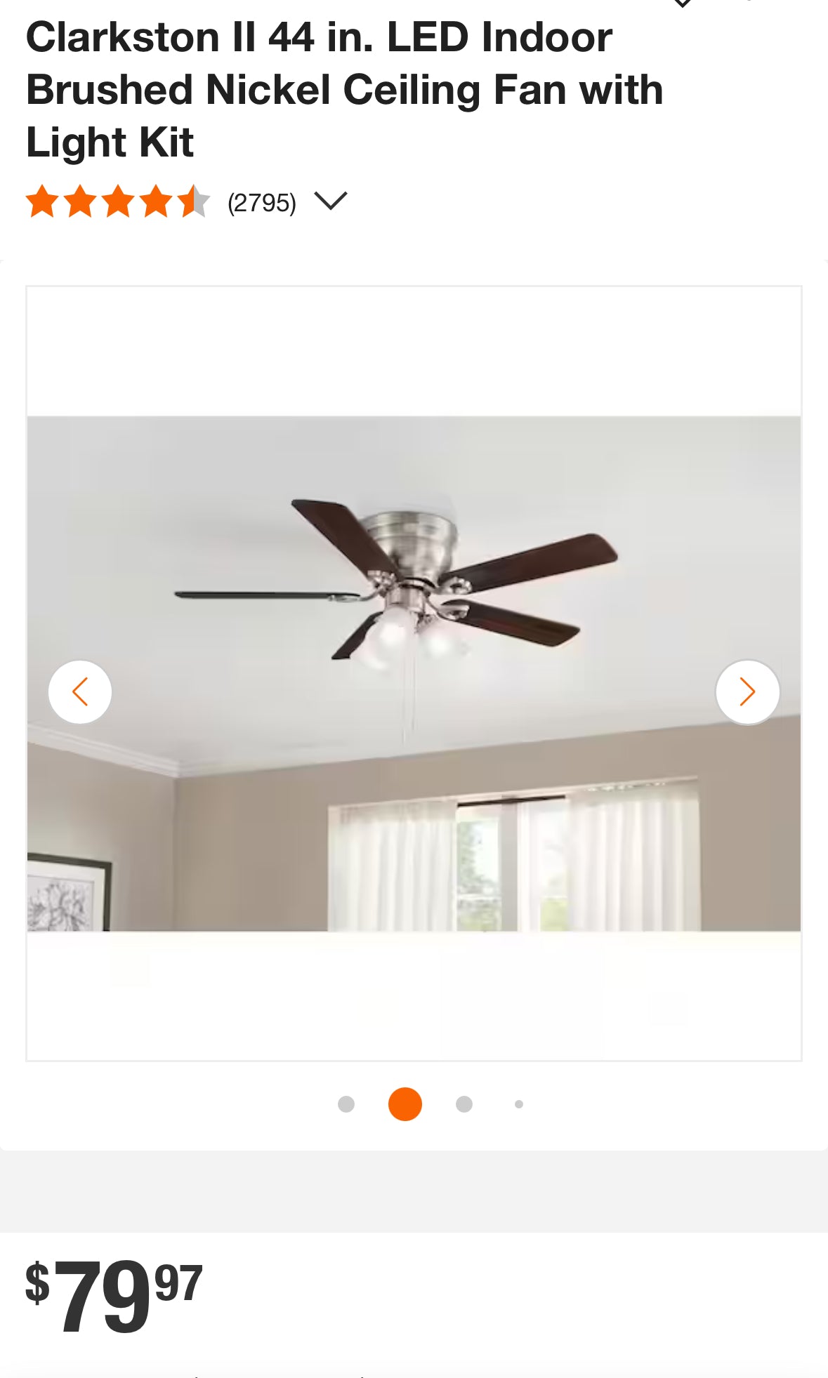 Clarkston II 44 in. LED Indoor Brushed Nickel Ceiling Fan with Light Kit