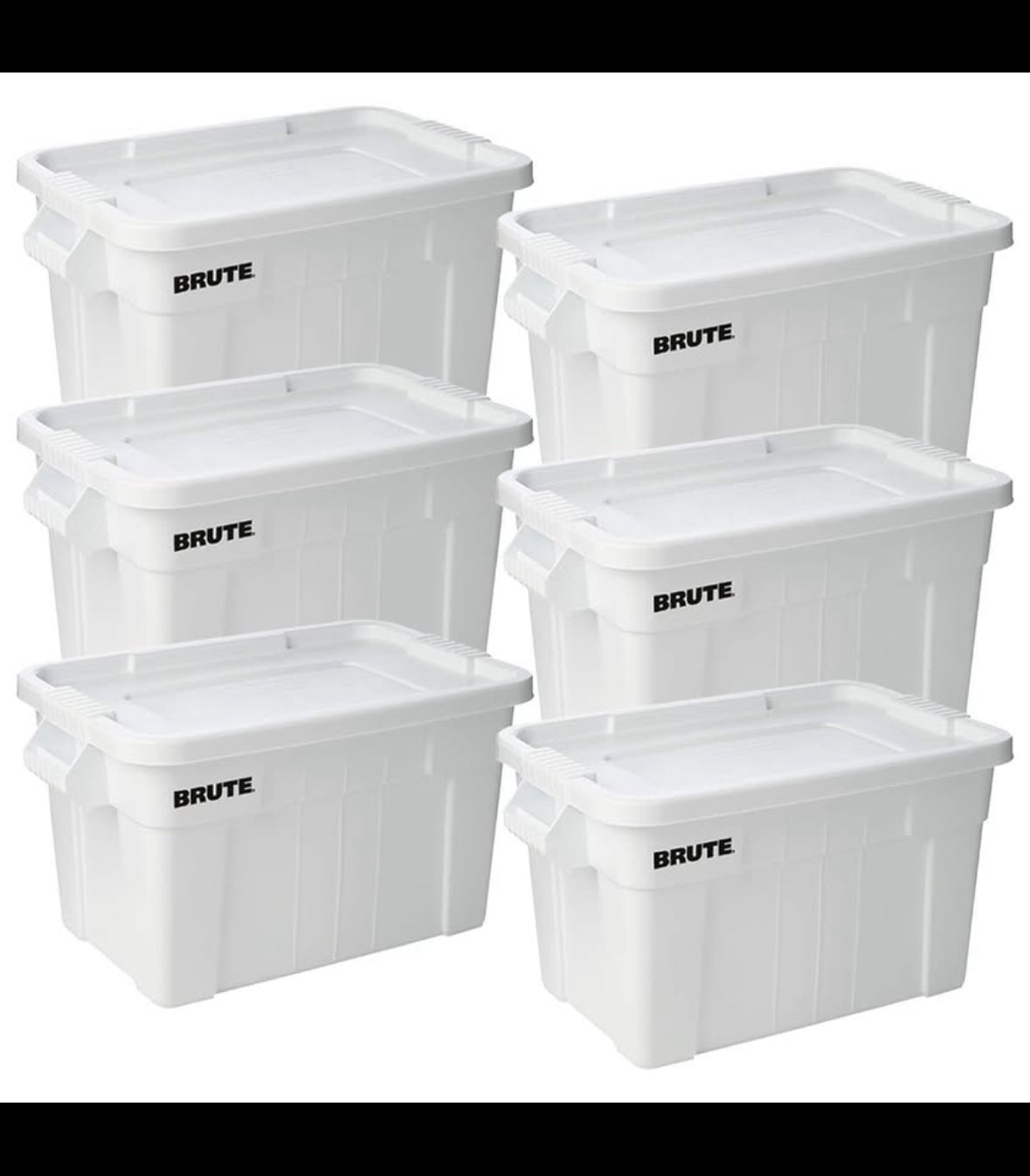 Rubbermaid Commercial Products BRUTE Tote Storage Bin with Lid, 20-Gallon, Pack of 6