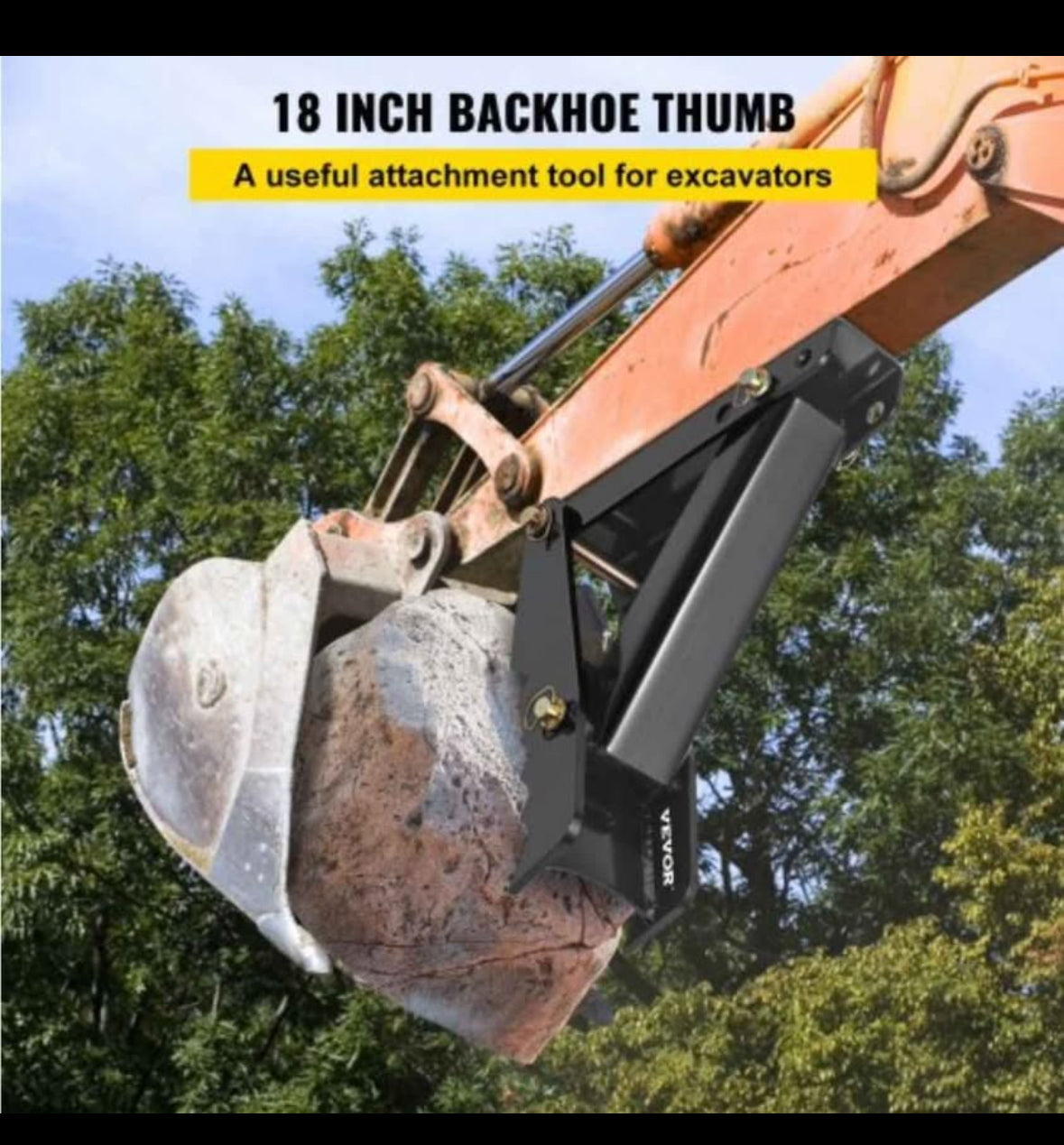 18" Backhoe Thumb, 1/2" Teeth Thickness Heavy Duty Excavator Thumb, Black Steel Weld On Thumb