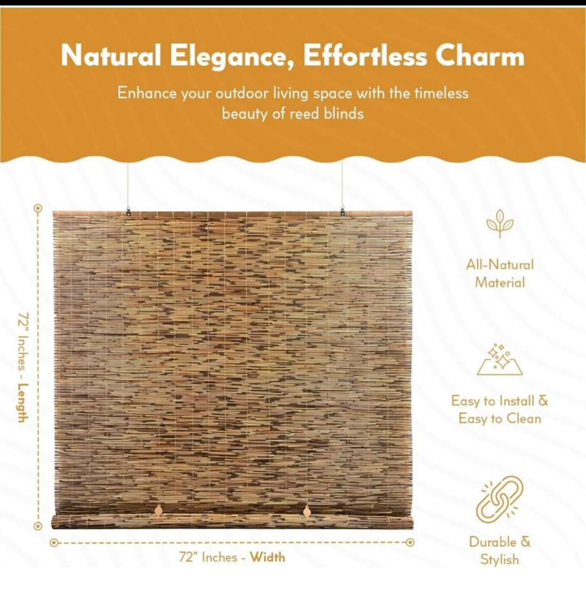Bamboo Blinds, Cocoa, 72"W x 72"L