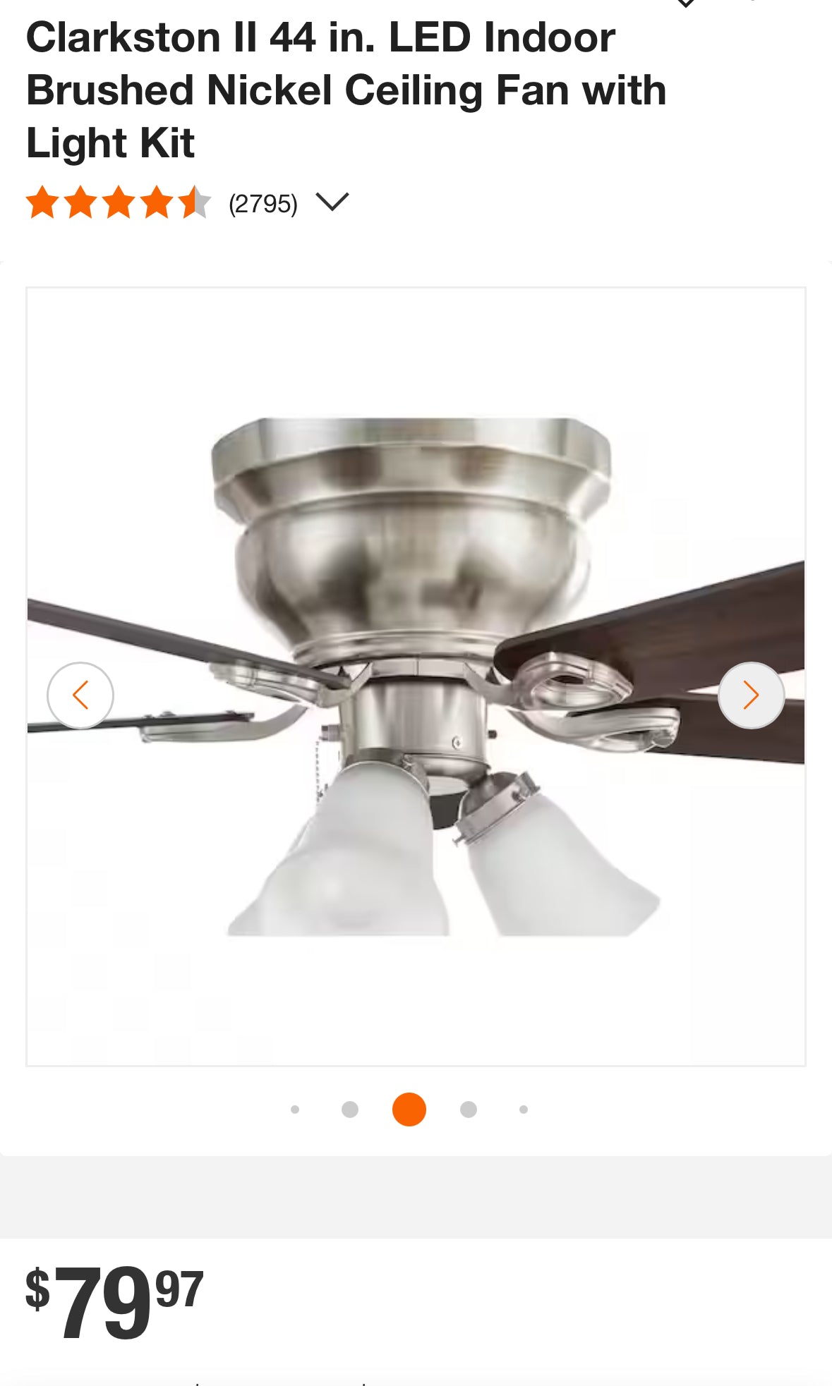 Clarkston II 44 in. LED Indoor Brushed Nickel Ceiling Fan with Light Kit