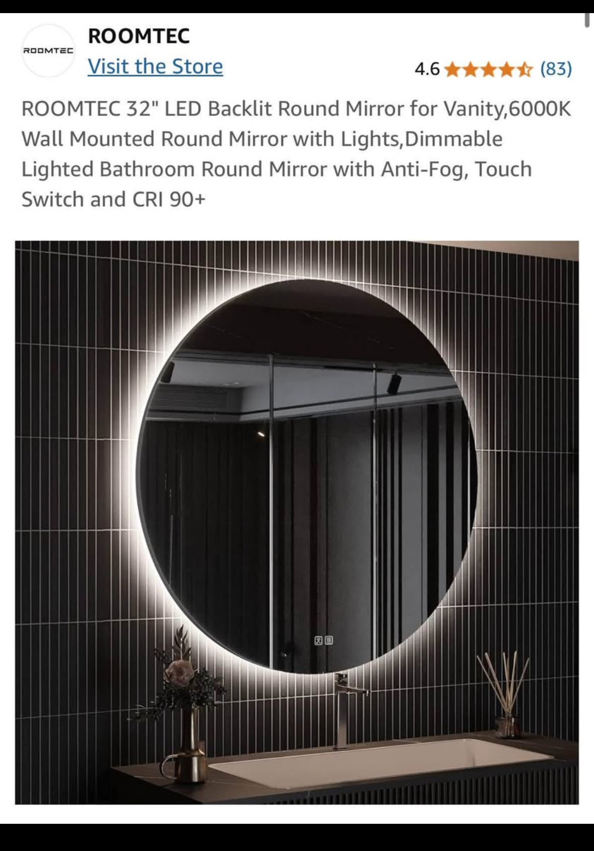 RoomTec 32” LED Backlit Round Mirror