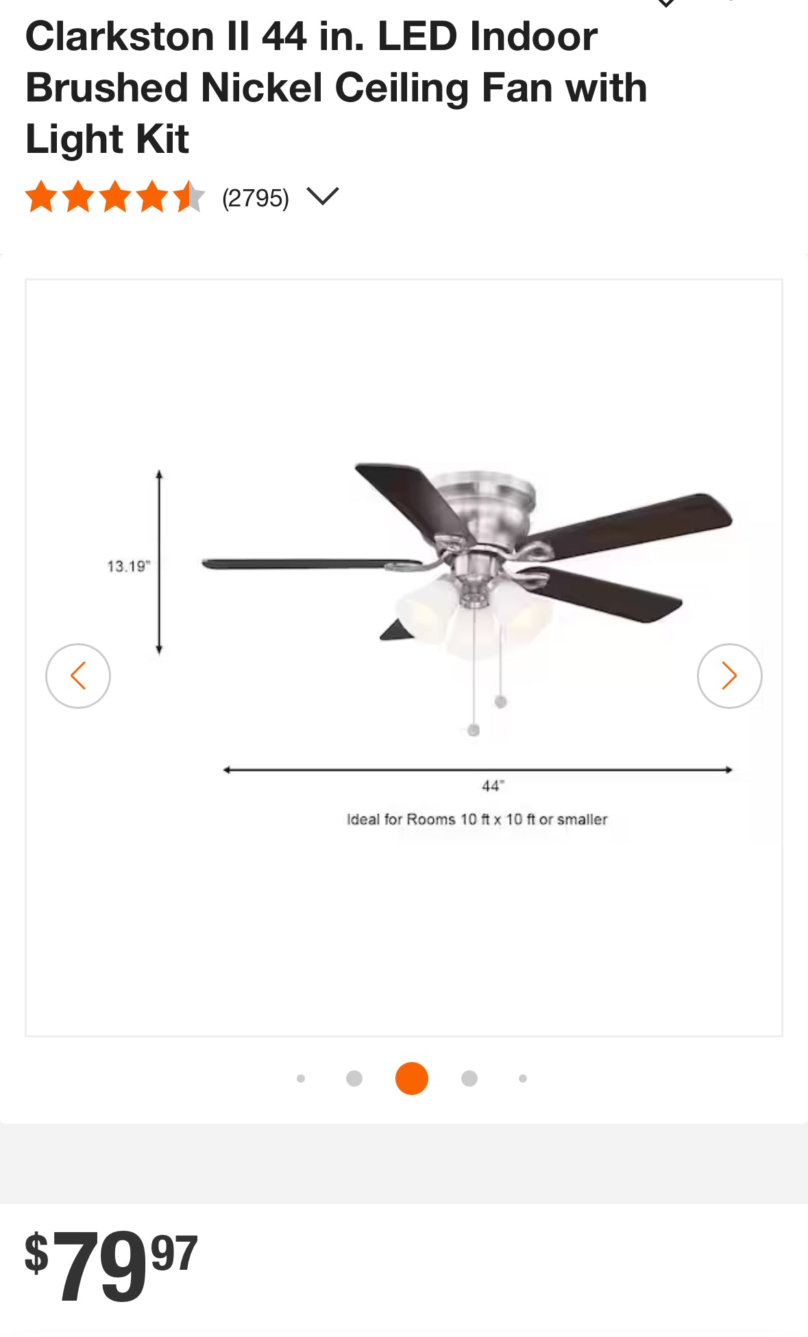 Clarkston II 44 in. LED Indoor Brushed Nickel Ceiling Fan with Light Kit
