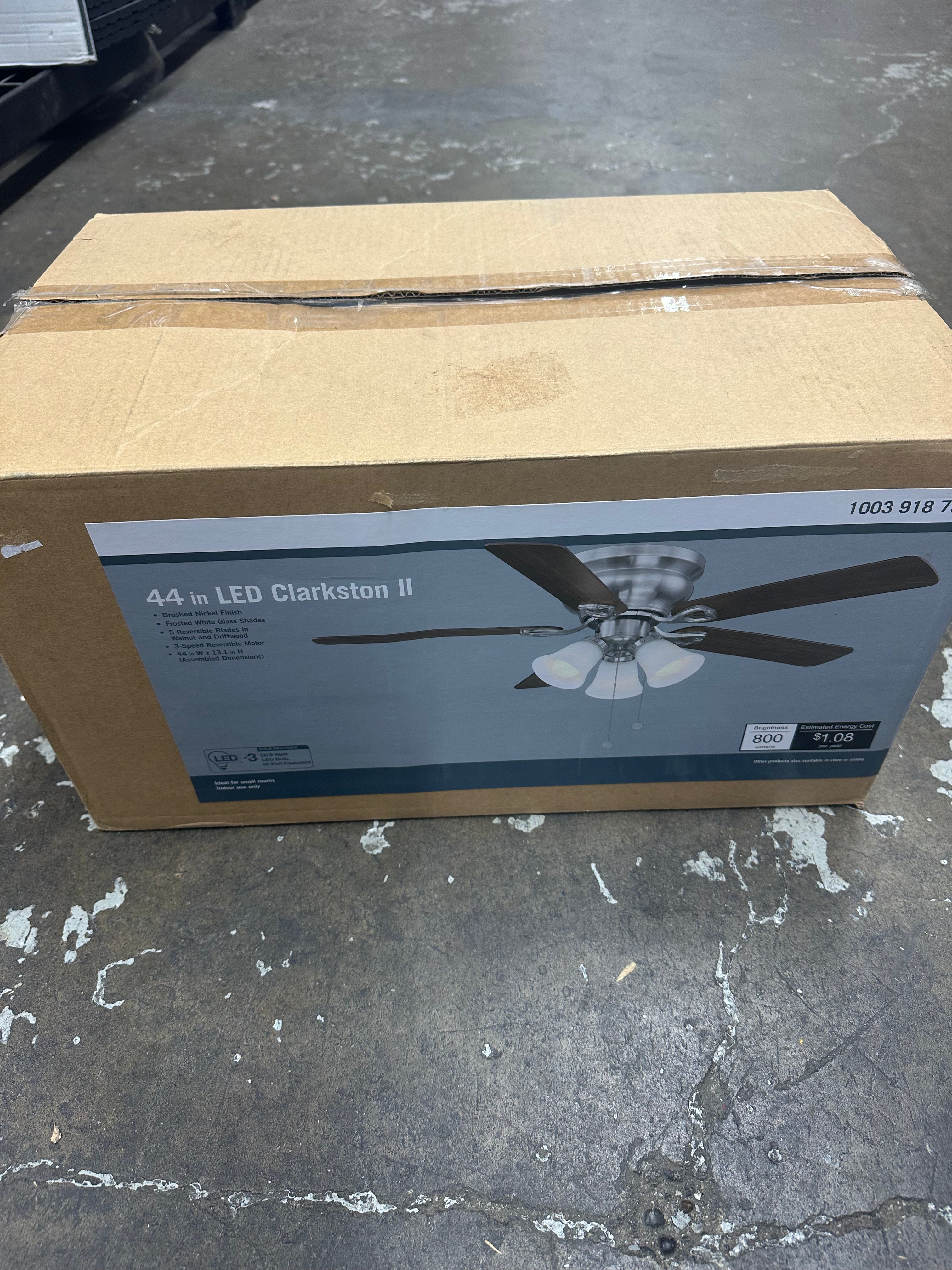 Clarkston II 44 in. LED Indoor Brushed Nickel Ceiling Fan with Light Kit