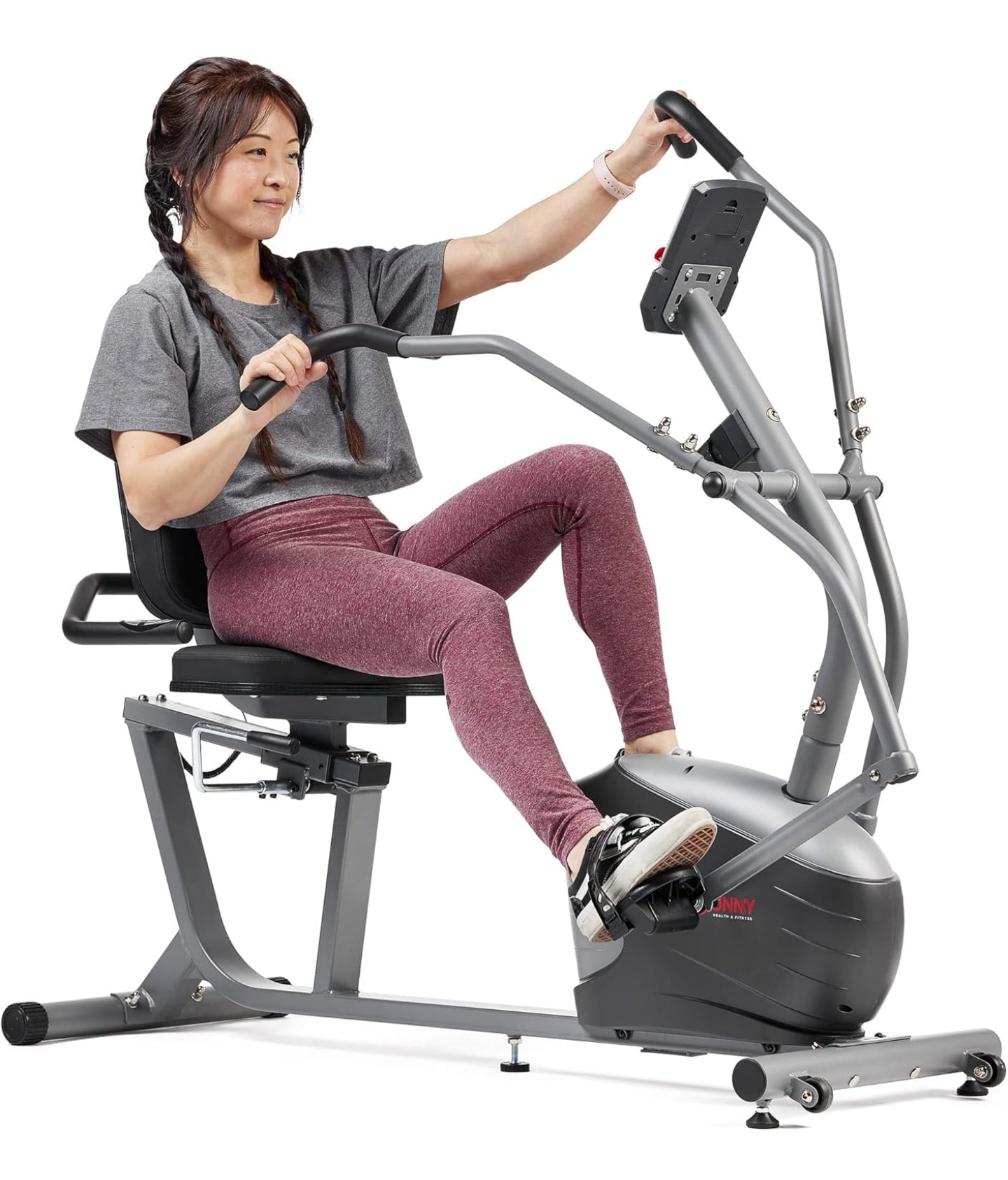 Sunny Health & Fitness Compact Performance Recumbent Bike w/Dual Motion Arm/Leg Exercisers for Senior Home Training w/Quick Adjust Seat & Optional Exclusive Free SunnyFit App Bluetooth Connectivity