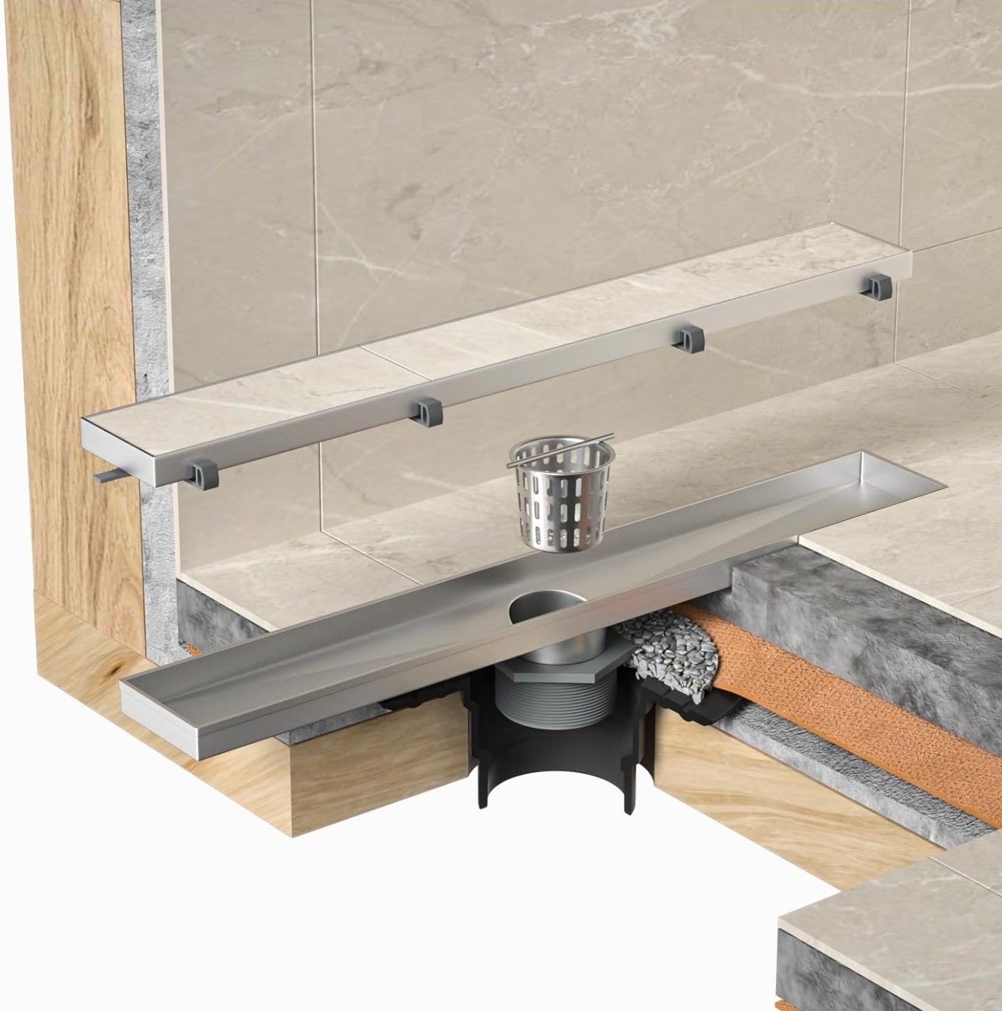 Linear Shower Drain 72" Brushed 304 Stainless Steel | Fast Drainage | Tile Inserted | Stainless Floor Drain Grate | Hair Strainer | Drain Key | The Upgrade for Your Bathroom