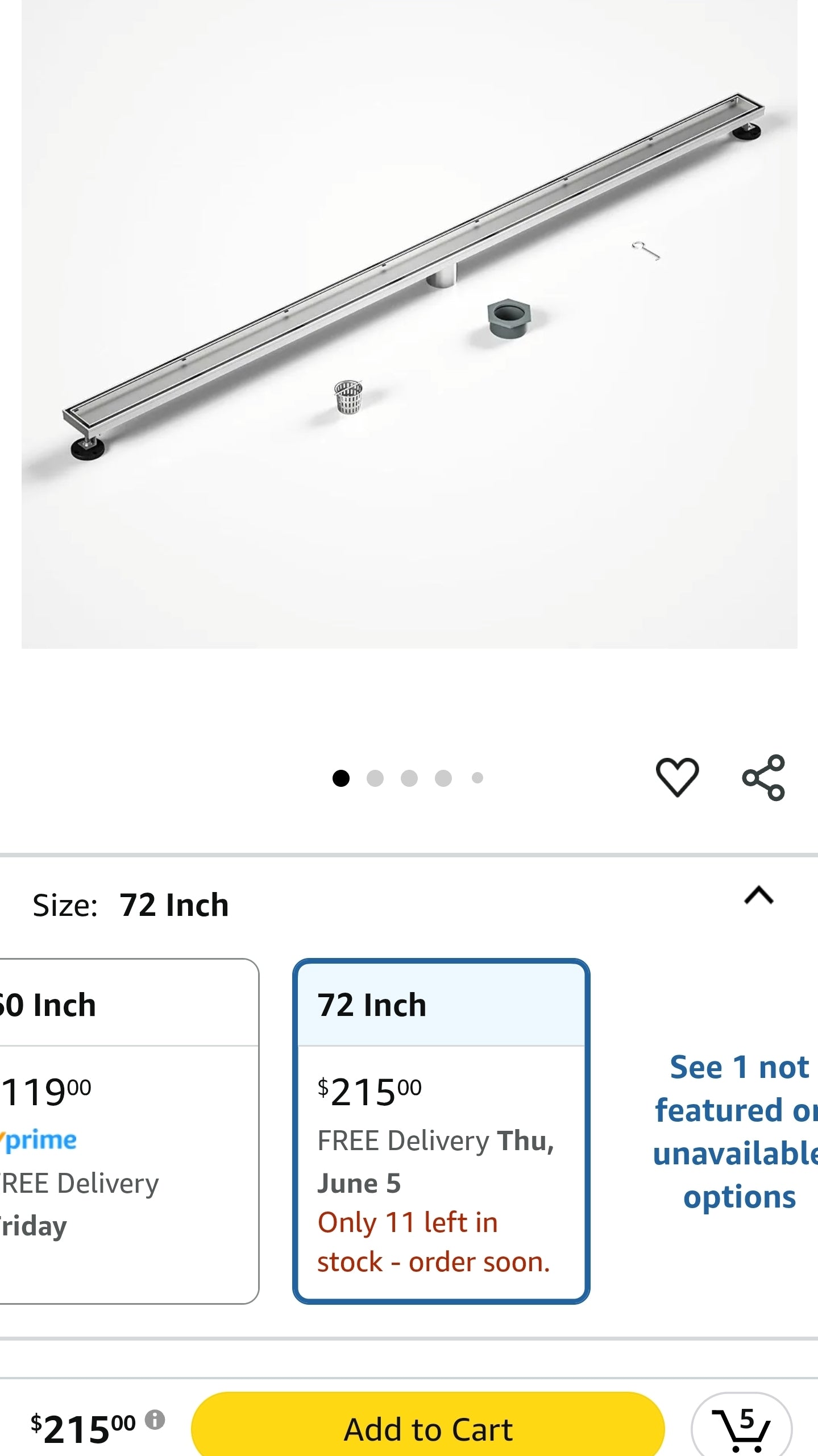 Linear Shower Drain 72" Brushed 304 Stainless Steel | Fast Drainage | Tile Inserted | Stainless Floor Drain Grate | Hair Strainer | Drain Key | The Upgrade for Your Bathroom