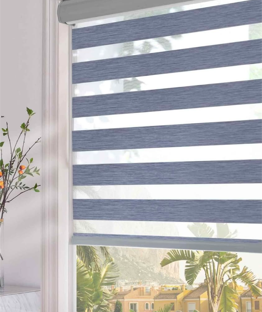 Persilux Zebra Blinds Dual Layer Roller Sheer Shades (71" W X 72" H, Dark Grey)