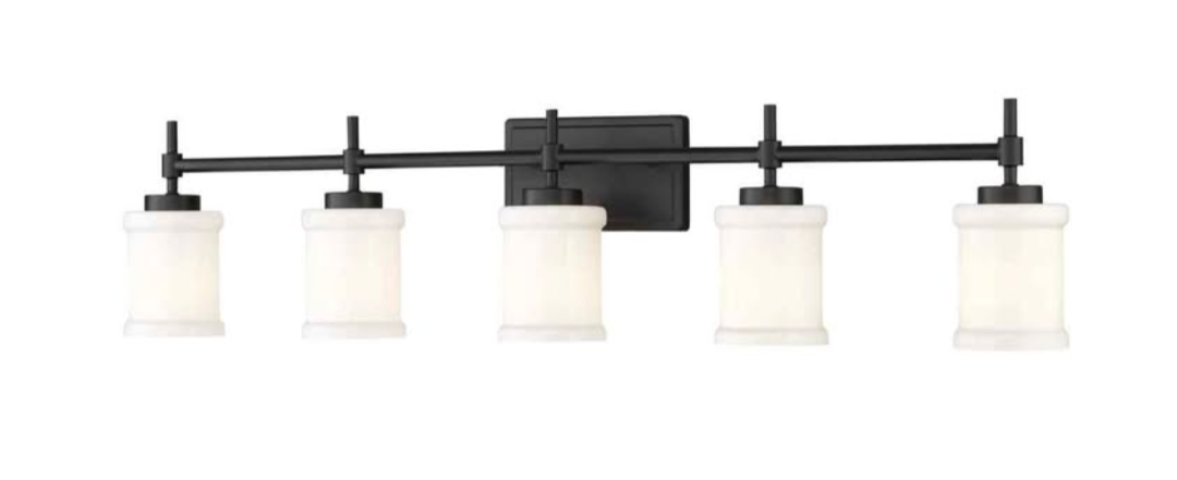Cadoc 40.5 in. 5-Light Matte Black Vanity-Light with Gloss Opal Glass Shade #5684