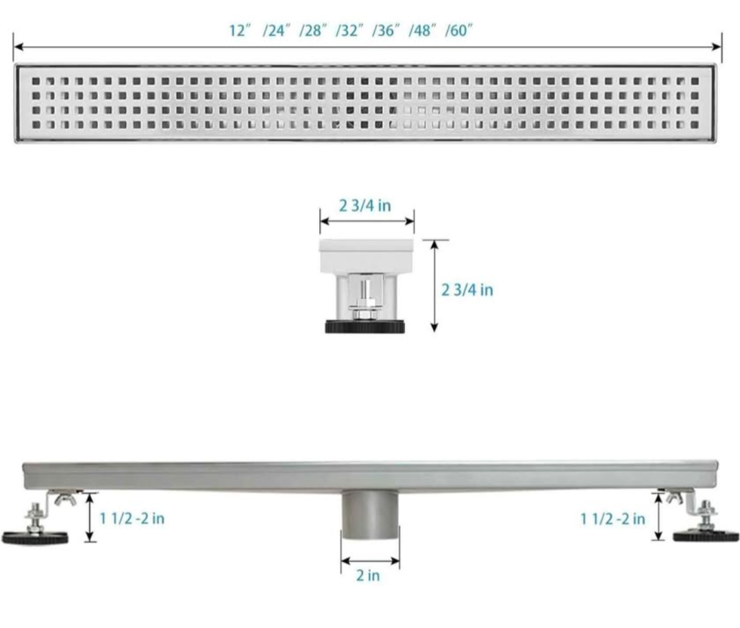 Linear Shower Drain, Shower Drain 60 inch with Removable Square Hole Panel