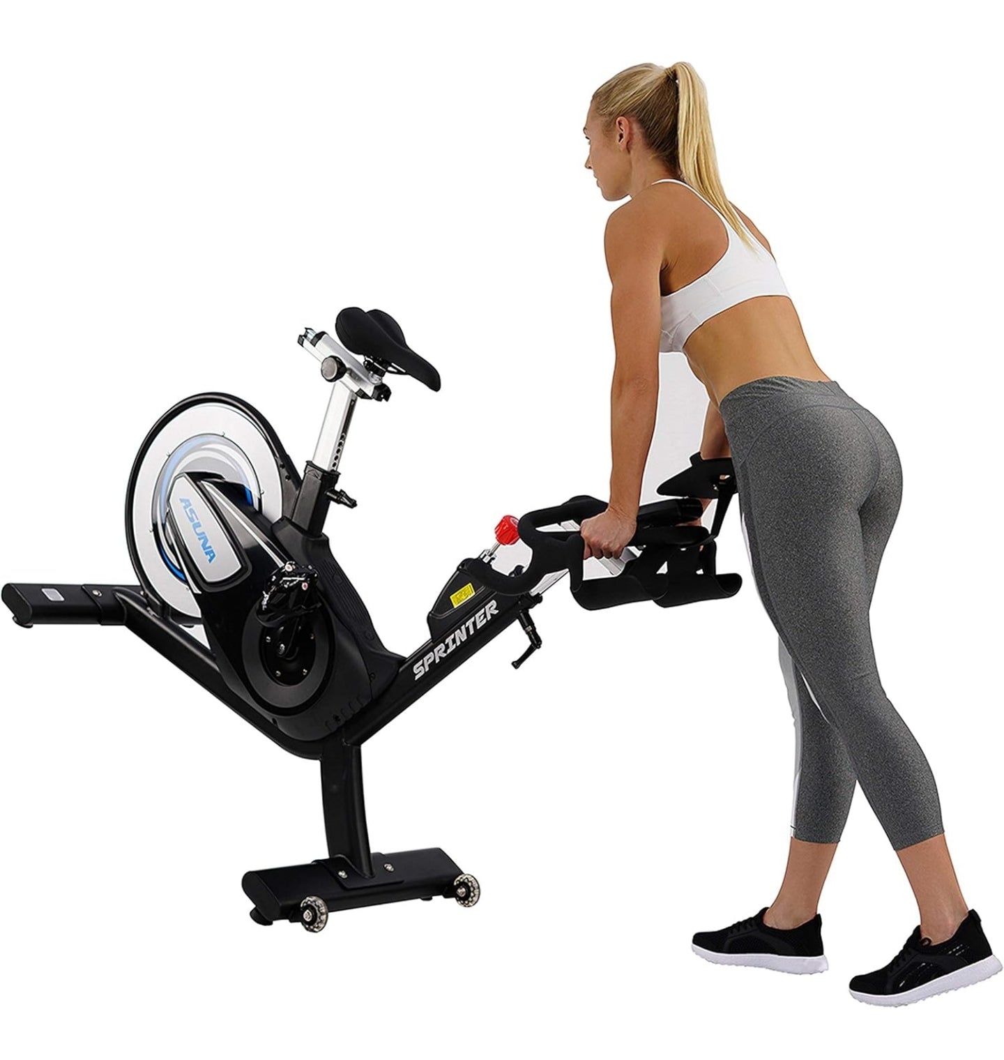 Sunny Health & Fitness ASUNA 6100 Sprinter Cycle Exercise Bike - Magnetic Resistance Belt Rear Drive, 350 lb Max Weight with RPM Cadence Sensor, Dual Foot Cage/Clipless (SPD) Pedals