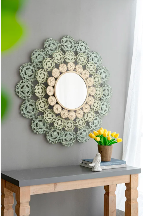 Intricate McGuire Medallion Mirror - Decorative Wrought Iron Wall Mirror - Farmhouse Style