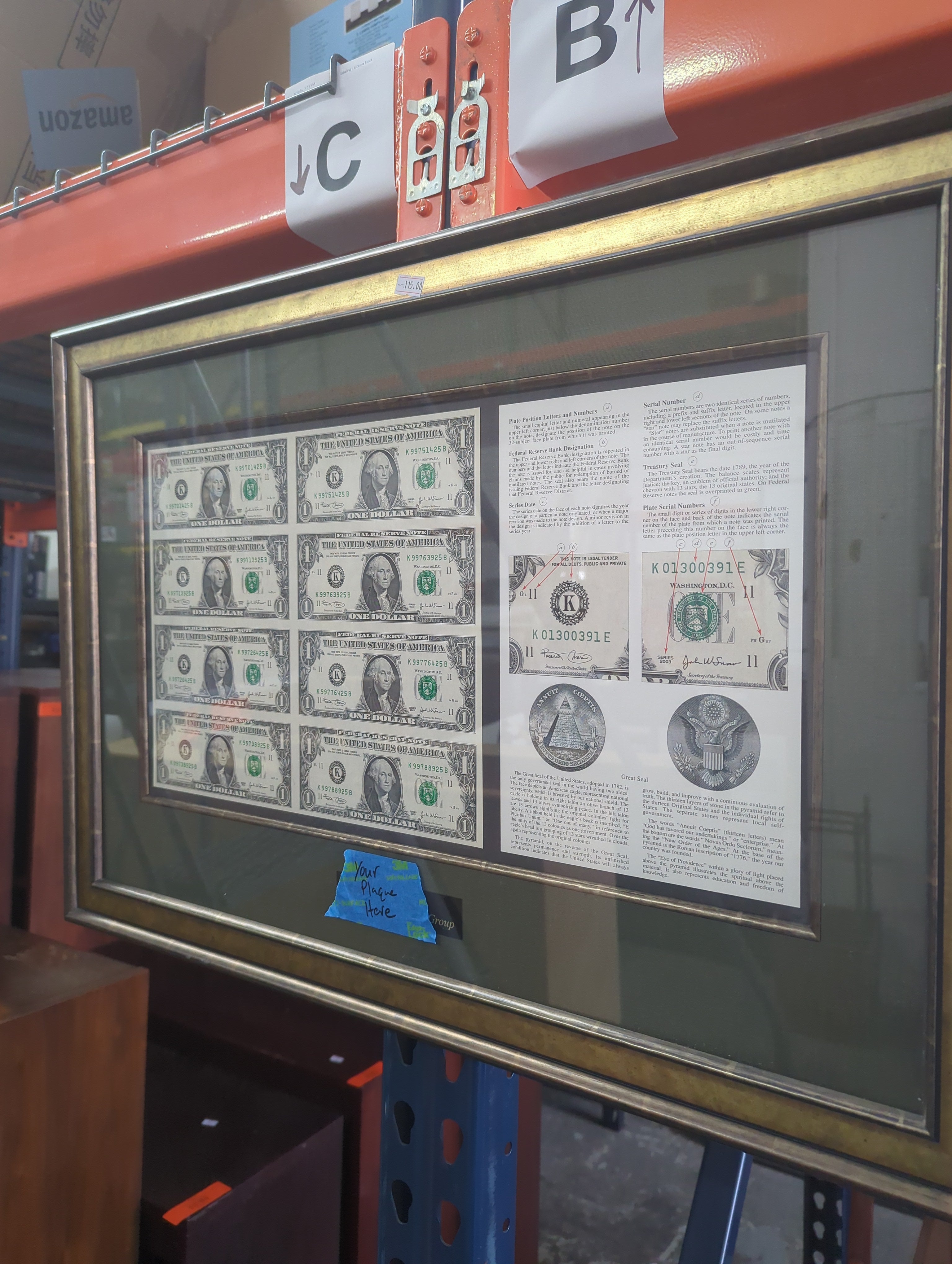 Ornate Gold and Bronze Picture Frame, Comes with Money