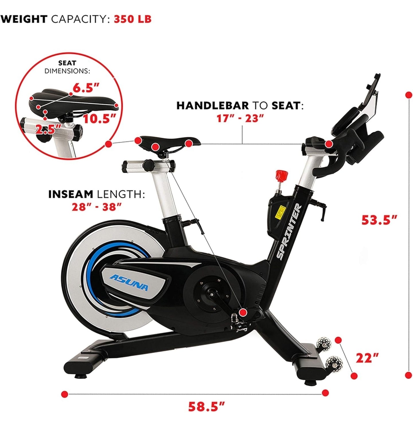 Sunny Health & Fitness ASUNA 6100 Sprinter Cycle Exercise Bike - Magnetic Resistance Belt Rear Drive, 350 lb Max Weight with RPM Cadence Sensor, Dual Foot Cage/Clipless (SPD) Pedals
