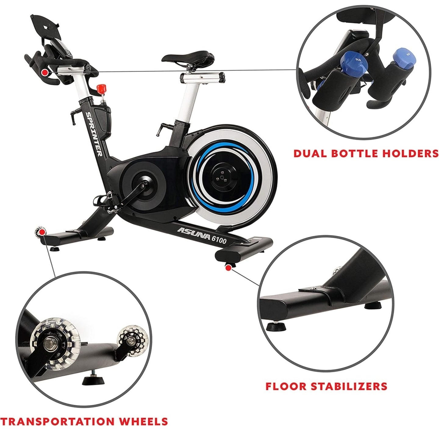 Sunny Health & Fitness ASUNA 6100 Sprinter Cycle Exercise Bike - Magnetic Resistance Belt Rear Drive, 350 lb Max Weight with RPM Cadence Sensor, Dual Foot Cage/Clipless (SPD) Pedals