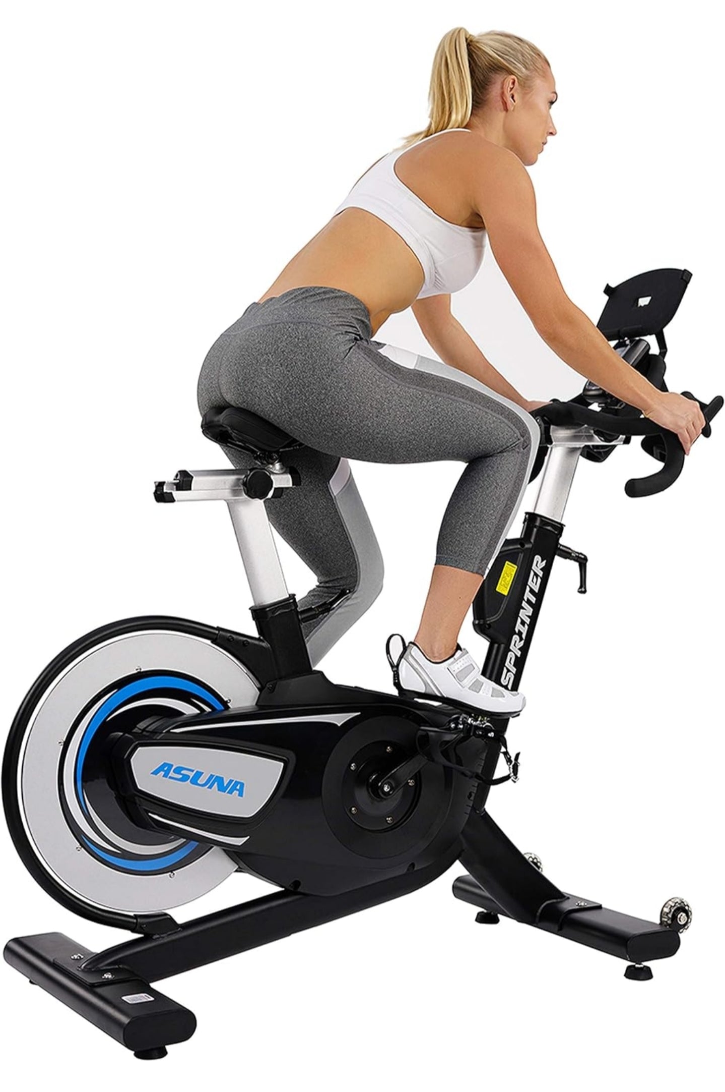 Sunny Health & Fitness ASUNA 6100 Sprinter Cycle Exercise Bike - Magnetic Resistance Belt Rear Drive, 350 lb Max Weight with RPM Cadence Sensor, Dual Foot Cage/Clipless (SPD) Pedals