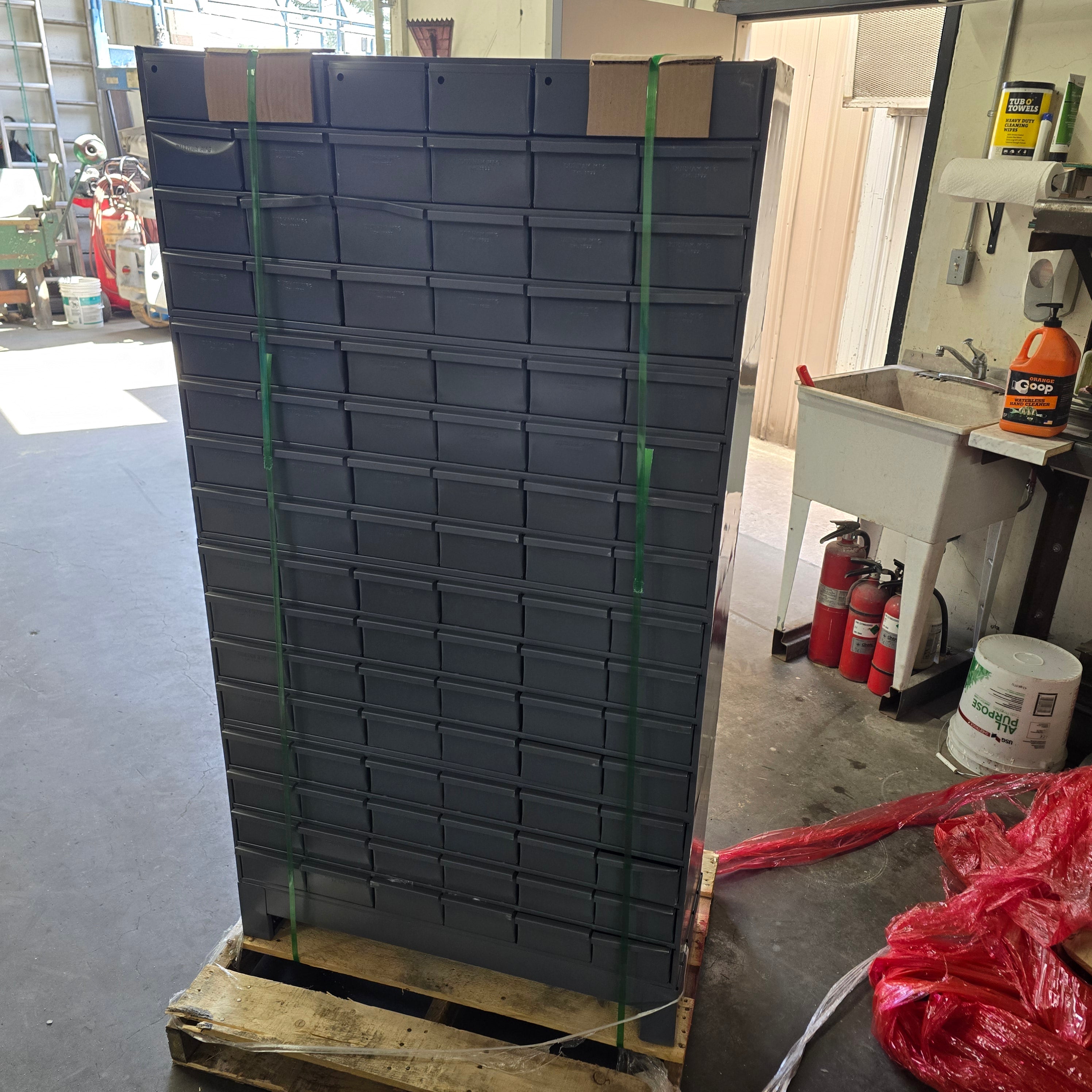Rolled Steel 96 Drawer, 12-1/4" Length x 34-1/8" Width x 62-1/2" Height, Gray Powder Coat Finish