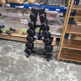 Centr 12-sided 210 lb. Rubber Dumbbell Set with Rack