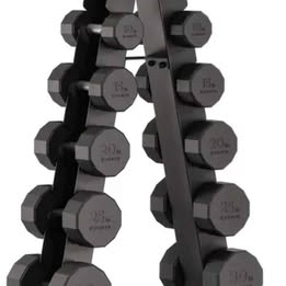 Centr 12-sided 210 lb. Rubber Dumbbell Set with Rack