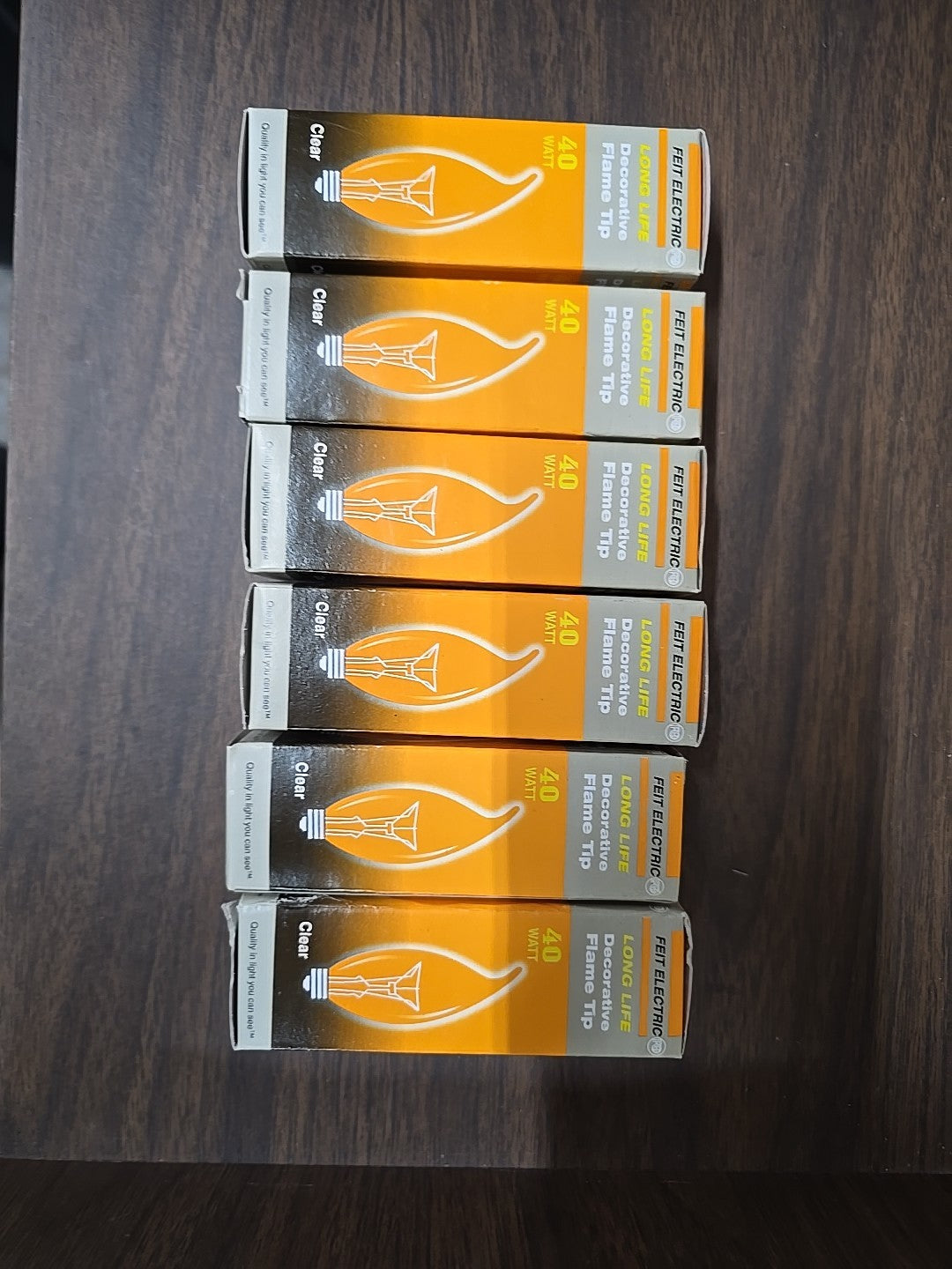 LOT OF 6 Feit 40w Clear Flame Tip Bulbs 40EFC 9A