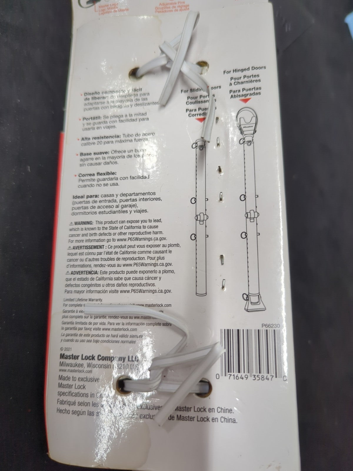 Master Lock 270D Dual Function Adjustable Door Security Bar 20-Gauge Steel 1C