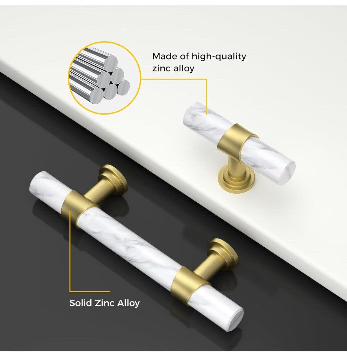Rergy 8 Pack Gold&Marble Drawer Pulls 4” Handles Zinc Aluminum Alloy Hardware 8C
